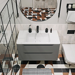 Vivon Тумба с раковиной Shelly 90 подвесная серая матовая – фотография-5